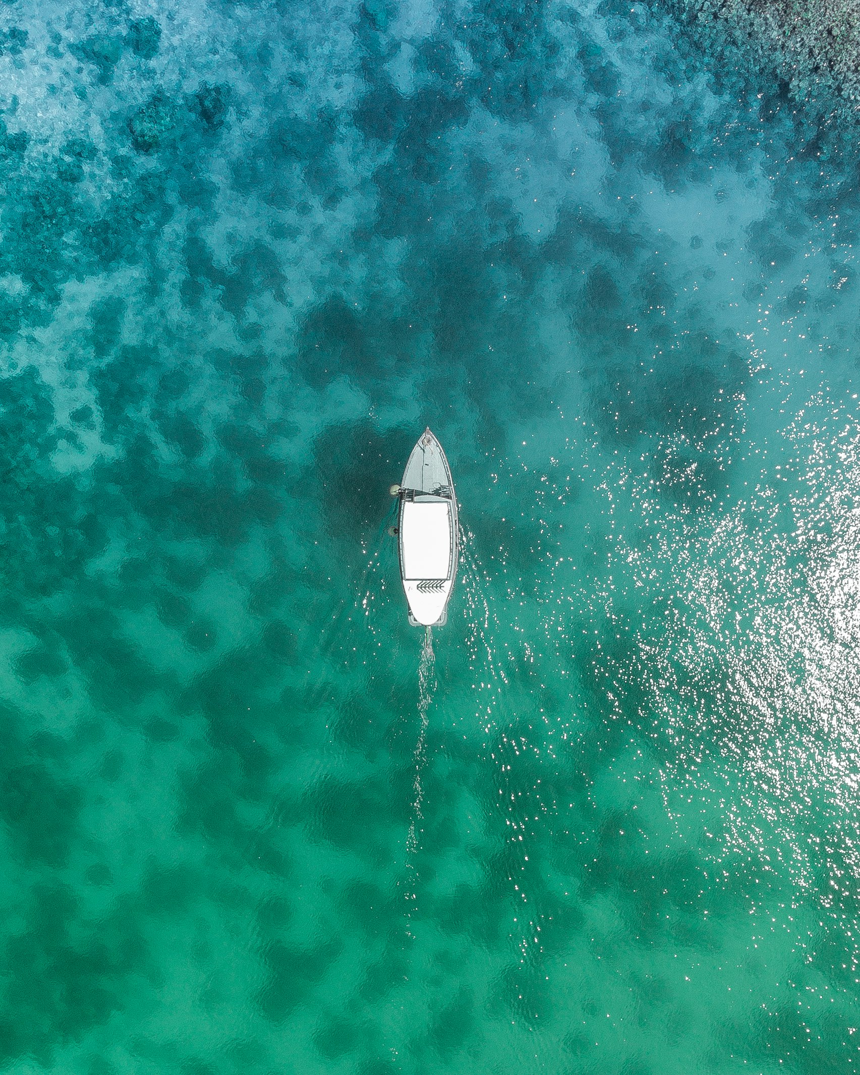bird's eye view photo of white boat on body of water during daytime